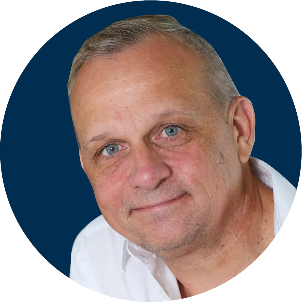 LinkedInprofilfoto mit blauen Hintergrund