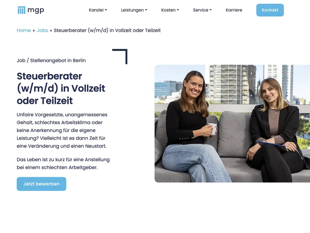 Businessfoto in Kombination mit einem Text für eine Website um Mitarbeiter zu gewinnen